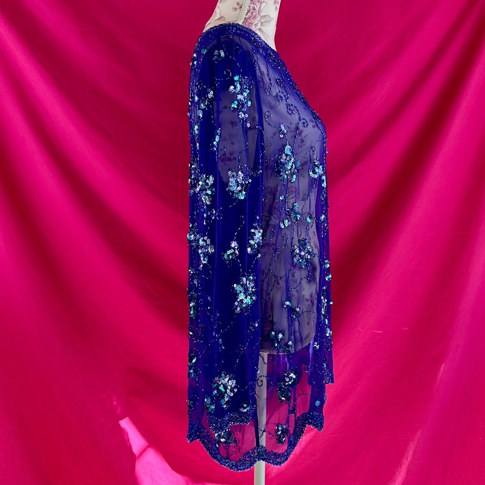 Sequin Beaded Sheer Purple Tunic Top XL Vintage Y2K Lillie Rubin‎ Glam Party - Picture 14 of 17
